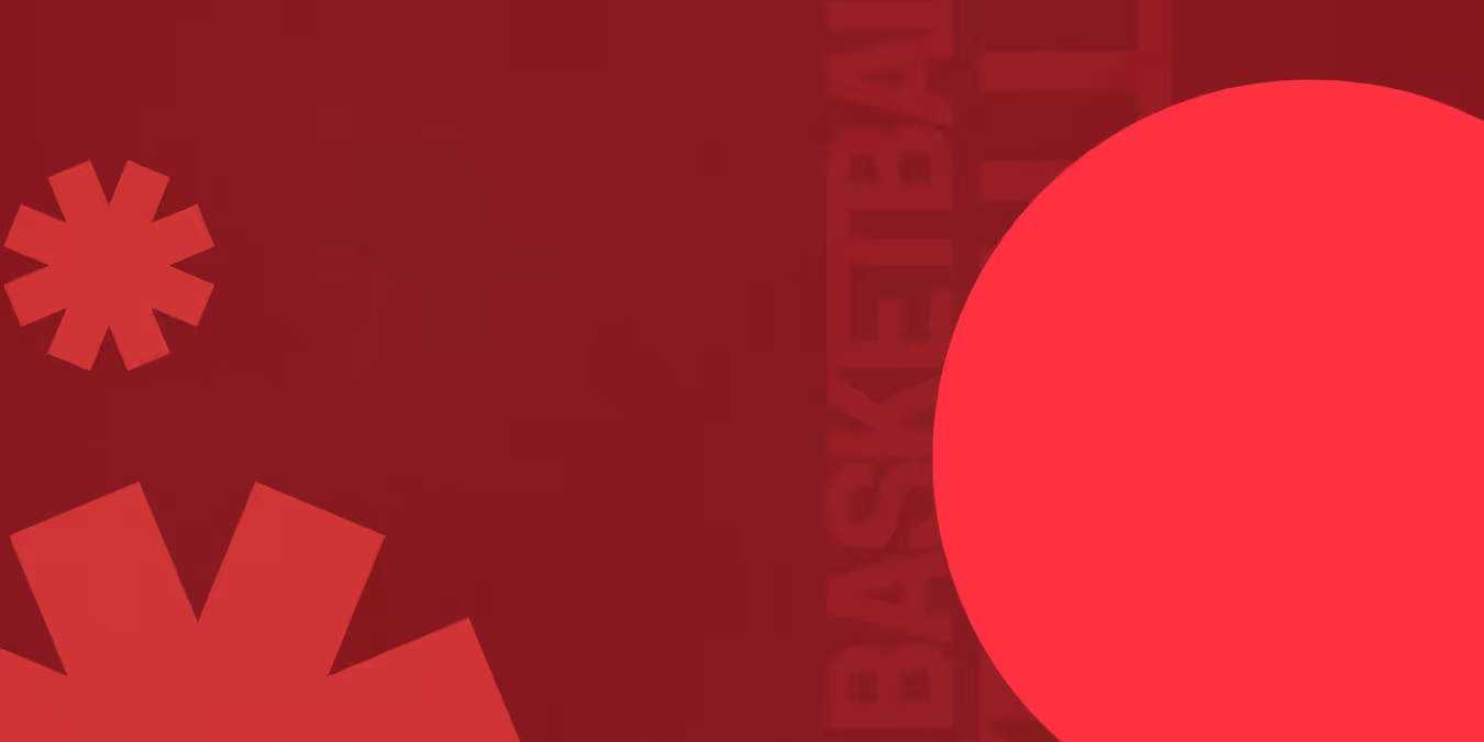 Abstract red background with dark and bright red gear shapes and faint vertical text reading 'BASKETBALL'.