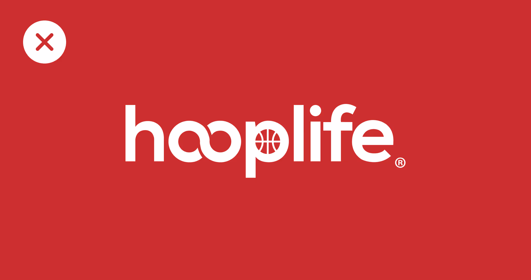 White HoopLife logo on a red background