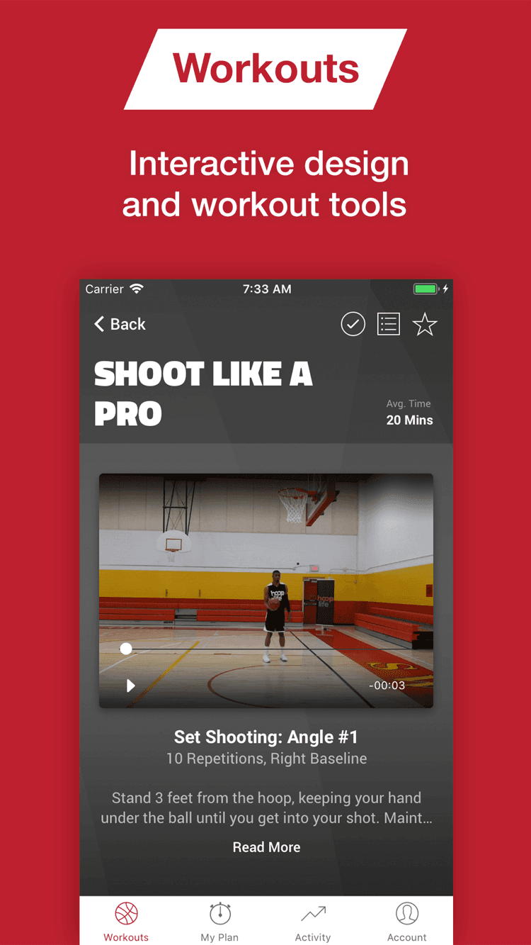 A HoopLife app workout with interactive video coaching
