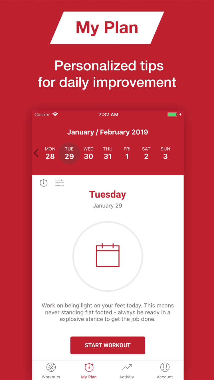 The HoopLife app My Plan calendar with personalized daily tips