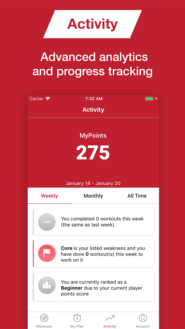 The HoopLife app activity screen tracking points and progress
