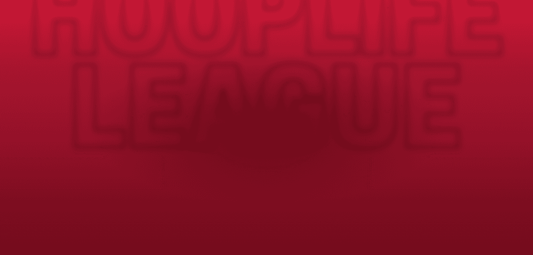 Large outlined text spelling 'HoopLife League' on a red gradient background.