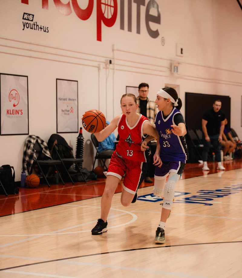 Two players going at it one-on-one during a 3x3 game