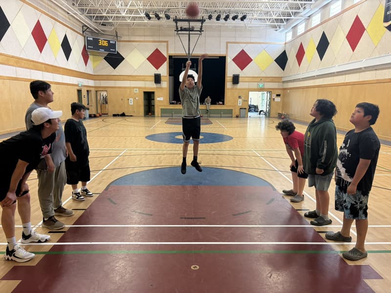 A jump shot over the defence at the Aroland First Nation clinic